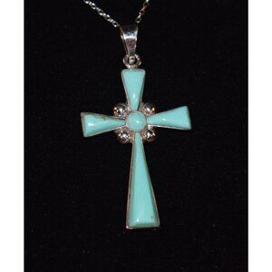 Vintage ATI 925 Sterling Silver Mexico Turquoise Cross - Southwestern